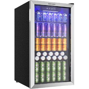 EUHOMY Beverage Refrigerator Cooler, 125 Can Mini Fridge with Glass Door for Soda Beer or Wine, Beverage Cooler for Home, Office, Bar with Adjustable Removable Shelves, Silver