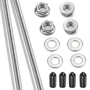 2Pcs M6x250mm Fully Threaded Rod 304 Stainless Steel Long Threaded Screw with Lock Nuts, Flat Washer & Rubber End Caps for Anchor Bolts Clamps Hangers U-Bolts