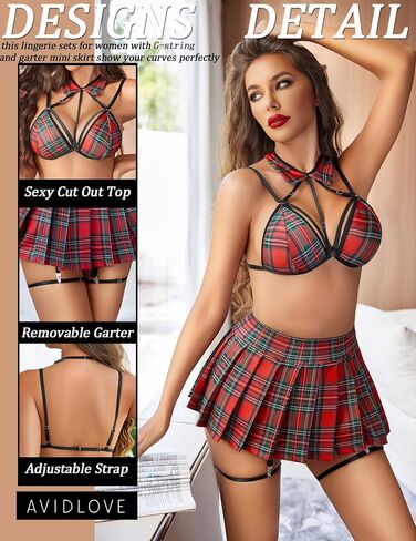Avidlove 3 Piece Lingerie Sets for Women Cut Out Tops Sexy Costumes Mini Skirt with Garter Belt in Saudi Arabia