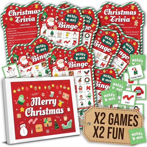 Christmas Bingo Games for Family - 25 Christmas Bingo for Kids, Christmas Bingo Cards for Adults, Funny Bingo Christmas Game for Party, Holiday Bingo Set Christmas Trivia Games for Parties in Saudi Arabia