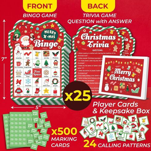 Christmas Bingo Games for Family - 25 Christmas Bingo for Kids, Christmas Bingo Cards for Adults, Funny Bingo Christmas Game for Party, Holiday Bingo Set Christmas Trivia Games for Parties in Saudi Arabia