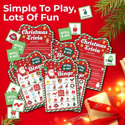 Christmas Bingo Games for Family - 25 Christmas Bingo for Kids, Christmas Bingo Cards for Adults, Funny Bingo Christmas Game for Party, Holiday Bingo Set Christmas Trivia Games for Parties in Saudi Arabia
