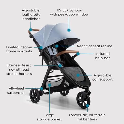 عربة أطفال فردية Baby Jogger City Mini GT2، سلسلة صديقة للبيئة، ضباب أردوازي، استخدام في أربعة اتجاهات مع محولات مقعد السيارة للرضع متضمنة in Saudi Arabia