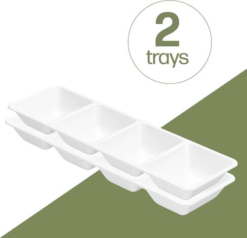 Plasticpro 4 Sectional Rectangle Plastic Disposable Serving Tray/Platter 5 X 16 White Pack of 4 in Kuwait