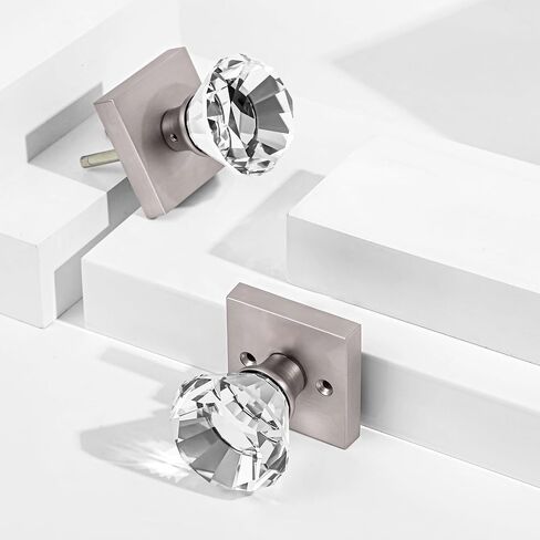Diamond Shape Glass Hall Closet Door Knob Interior, Clear Crystal Door Knobs Brushed Nickel, Passage Square Door knob Set, BS-003 in Saudi Arabia
