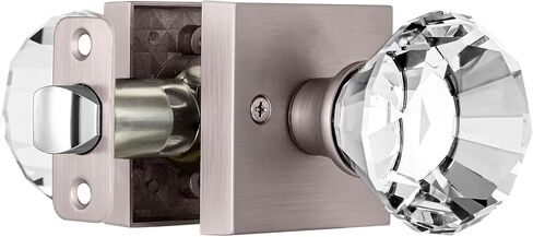 Diamond Shape Glass Hall Closet Door Knob Interior, Clear Crystal Door Knobs Brushed Nickel, Passage Square Door knob Set, BS-003 in Saudi Arabia