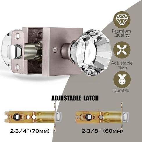 Diamond Shape Glass Hall Closet Door Knob Interior, Clear Crystal Door Knobs Brushed Nickel, Passage Square Door knob Set, BS-003 in Saudi Arabia