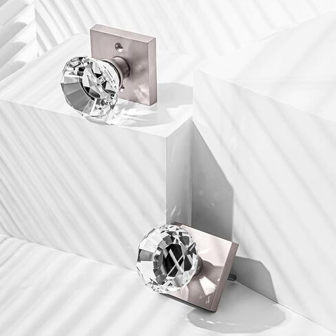 Diamond Shape Glass Hall Closet Door Knob Interior, Clear Crystal Door Knobs Brushed Nickel, Passage Square Door knob Set, BS-003 in Saudi Arabia