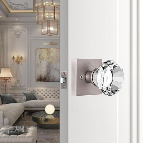Diamond Shape Glass Hall Closet Door Knob Interior, Clear Crystal Door Knobs Brushed Nickel, Passage Square Door knob Set, BS-003 in Saudi Arabia