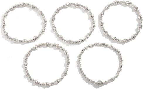 5Pcs Gold Bead Bracelets Set for Women,14K Gold Plated Stackable Bead Ball Bracelets Set,Adjustable Chunky Bangles Bracelets,Boho Stretch Bead Ball Bracelet for Women in Saudi Arabia