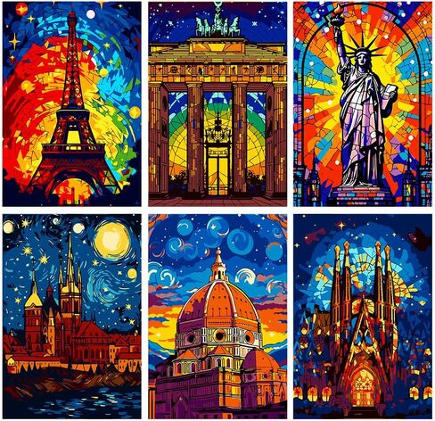 6 Packs Paint by Number Kits for Adults Beginners,DIY World Famous Scenic Spots Painting by Number Kits on Canvas Without Frame,Lanscape Craft Arts for Gifts and Home Wall Decor 8x12inch in Saudi Arabia
