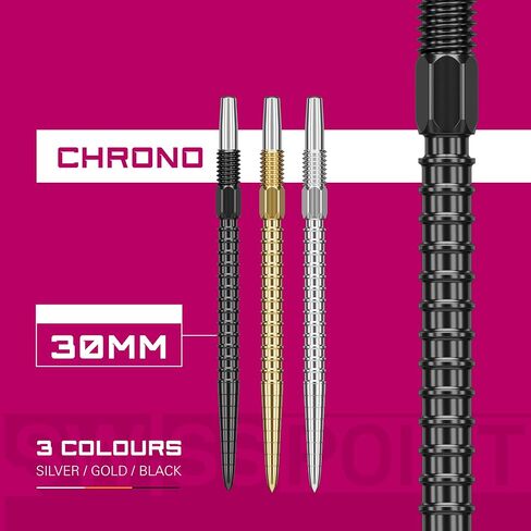 TARGET Darts Swiss Point Dart Points, Chrono (3 Pack Set of Tips) 26MM/30MM/35MM/40MM – Gold/Silver/Black | Change Dart Points, Swiss Storm Points, Professional Darts Accessories in Saudi Arabia