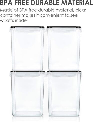 Vtopmart Large Food Storage Containers 5.2L / 175oz, 4 Pieces BPA Free Plastic Airtight Canisters for Flour, Sugar, Baking Supplies, Rice with Lids, 4 Measuring Cups and 24 Labels, Black in Kuwait