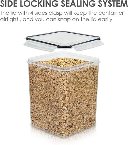 Vtopmart Large Food Storage Containers 5.2L / 175oz, 4 Pieces BPA Free Plastic Airtight Canisters for Flour, Sugar, Baking Supplies, Rice with Lids, 4 Measuring Cups and 24 Labels, Black in Kuwait