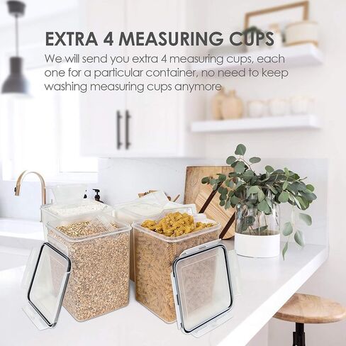 Vtopmart Large Food Storage Containers 5.2L / 175oz, 4 Pieces BPA Free Plastic Airtight Canisters for Flour, Sugar, Baking Supplies, Rice with Lids, 4 Measuring Cups and 24 Labels, Black in Kuwait