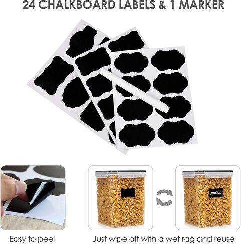 Vtopmart Large Food Storage Containers 5.2L / 175oz, 4 Pieces BPA Free Plastic Airtight Canisters for Flour, Sugar, Baking Supplies, Rice with Lids, 4 Measuring Cups and 24 Labels, Black in Kuwait