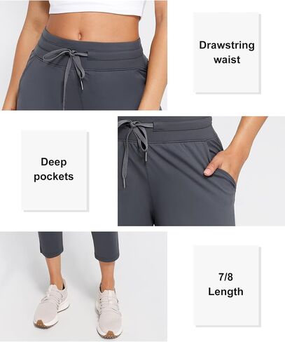 Women's Pants with Deep Pockets, 7/8 Stretch Ankle Sweatpants for Golf, Athletic, Lounge, Travel, Work in Saudi Arabia