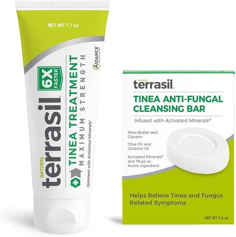 Terrasil Tinea Treatment 2-Product مرهم ونظام شريط التطهير مع جميع المعادن الطبيعية النشطة 6X قوة مكافحة فطريات السعفة (أنبوب 14 جم + شريط 75 جم) in Kuwait