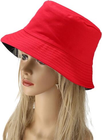 Solid Color Bucket Hat Suede Classic Fisherman Hats Winter Reversible Packable Cap, Wine Red in Kuwait