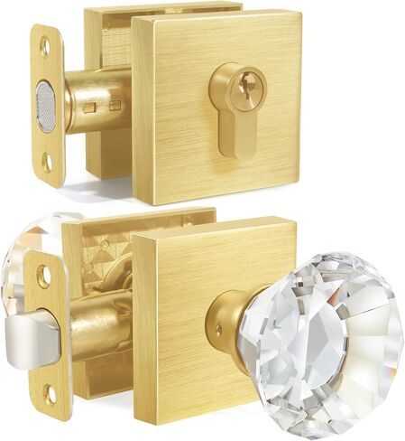 Diamond Shape Glass Hall Closet Door Knob Interior, Clear Crystal Door Knobs Brushed Nickel, Passage Square Door knob Set, BS-003 in Saudi Arabia
