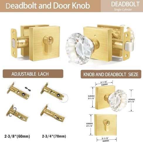 Diamond Shape Glass Hall Closet Door Knob Interior, Clear Crystal Door Knobs Brushed Nickel, Passage Square Door knob Set, BS-003 in Saudi Arabia