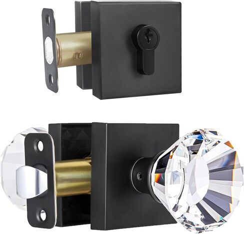 Diamond Shape Glass Hall Closet Door Knob Interior, Clear Crystal Door Knobs Brushed Nickel, Passage Square Door knob Set, BS-003 in Saudi Arabia