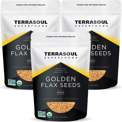 بذور الكتان الذهبية العضوية من Terrasoul Superfoods، 4 رطل (عبوتان) - ألياف | بروتين | دهون الأوميجا… in Saudi Arabia
