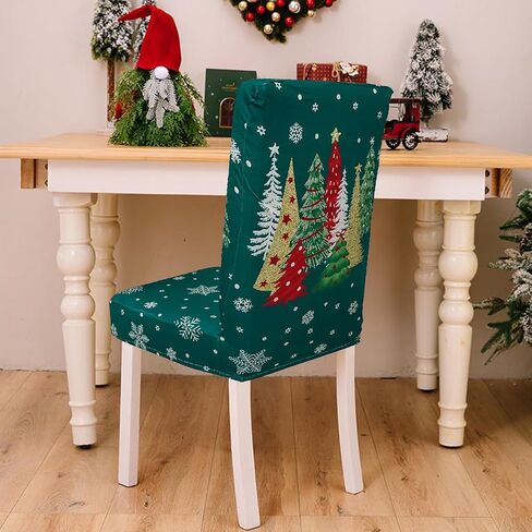 Christmas Chair Cover Set of 6 Pink Christmas Dining Removable Xmas Holiday Chair Slipcovers for Dining Room, Christmas Party Decoration in Saudi Arabia