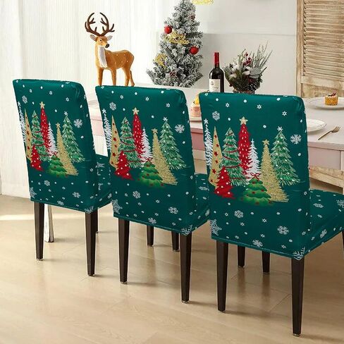 Christmas Chair Cover Set of 6 Pink Christmas Dining Removable Xmas Holiday Chair Slipcovers for Dining Room, Christmas Party Decoration in Saudi Arabia