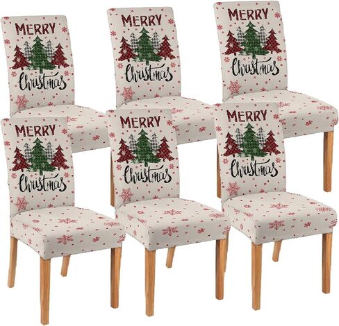 Christmas Chair Cover Set of 6 Pink Christmas Dining Removable Xmas Holiday Chair Slipcovers for Dining Room, Christmas Party Decoration in Saudi Arabia