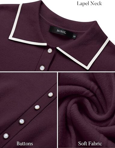 MIROL Women's Pleated Contrast Sweater Dress 2024 Fall Long Sleeve Button Lapel Collar Maxi Bodycon Dress in Kuwait