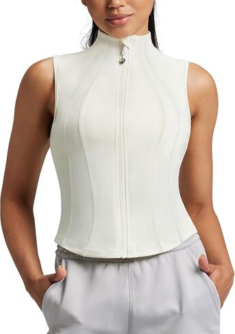 QUEENIEKE Women's Sleeveless Workout Jackets - Zip Up Slim Fit Athletic Running BBL Jacket Gym Track Cropped Tops in Saudi Arabia