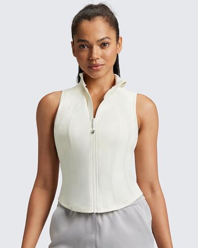 QUEENIEKE Women's Sleeveless Workout Jackets - Zip Up Slim Fit Athletic Running BBL Jacket Gym Track Cropped Tops in Saudi Arabia