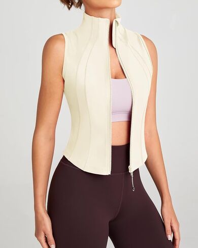 QUEENIEKE Women's Sleeveless Workout Jackets - Zip Up Slim Fit Athletic Running BBL Jacket Gym Track Cropped Tops in Saudi Arabia