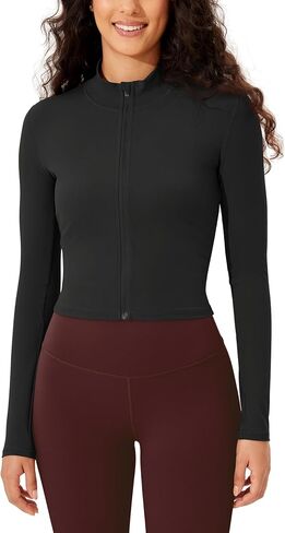 ODODOS Women's Full-Zip Athletic Jacket Cloud Feeling Soft Long Sleeve Slim-Fit Running Gym Workout Yoga Cropped Tops in Saudi Arabia