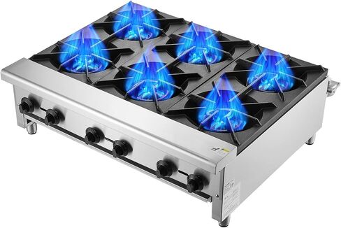VEVOR Commercial Gas Stove with 2 Burners, Propane and Natural Gas Countertop Cooking Stove Range, Stainless Steel Gas Hot Plate, Commercial Cooking Equipment for Restaurant, 56,000 BTU in Saudi Arabia