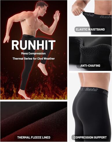 سراويل Runhit الرجالية المضغوطة حراريًا مبطنة بالصوف، سراويل رياضية ضيقة، سراويل بيسلاير، معدات الطقس البارد in Saudi Arabia