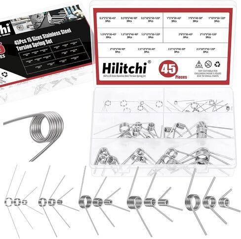 Hilitchi 45PCS Stainless Steel Torsion Spring Tiny Torsion Spring 45/90/120 Degree V-Shape Compression Spring Mechanical Compression Springs Assortment Kit for Repair Tools Woodworking DIY in Saudi Arabia