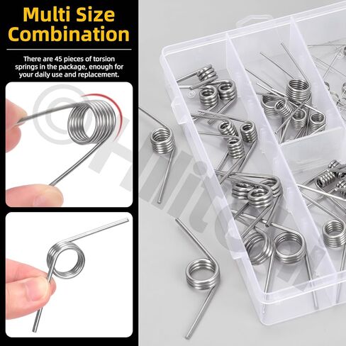 Hilitchi 45PCS Stainless Steel Torsion Spring Tiny Torsion Spring 45/90/120 Degree V-Shape Compression Spring Mechanical Compression Springs Assortment Kit for Repair Tools Woodworking DIY in Saudi Arabia