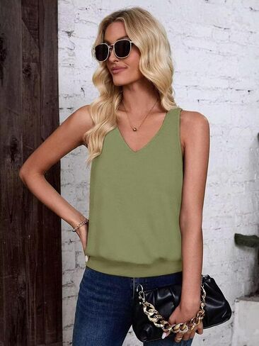 2024 Womens Fashion Tank Tops Summer Clothes Casual V Neck Sleeveless Solid Color Loose Fit Cute Y2K Outfit Basic Cami Shirts in Saudi Arabia