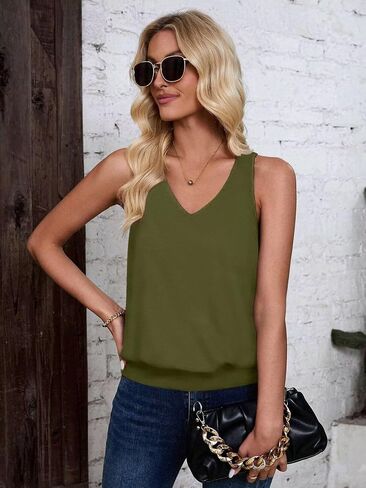 2024 Womens Fashion Tank Tops Summer Clothes Casual V Neck Sleeveless Solid Color Loose Fit Cute Y2K Outfit Basic Cami Shirts in Saudi Arabia