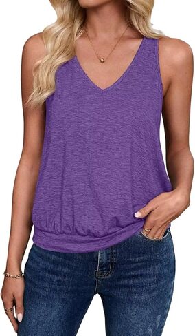 2024 Womens Fashion Tank Tops Summer Clothes Casual V Neck Sleeveless Solid Color Loose Fit Cute Y2K Outfit Basic Cami Shirts in Saudi Arabia