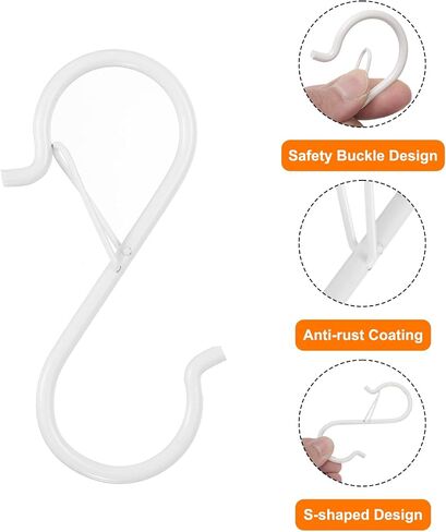 HARFINGTON 17pcs S Hooks 3.5 Inch S-Shaped Metal Hook Hanger with Safety Buckle for Hanging Plants Clothes Pots and Pans Kitchen Utensil Bags, White in Saudi Arabia