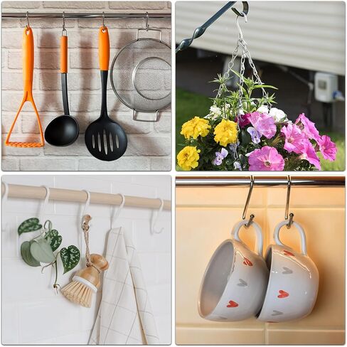 HARFINGTON 17pcs S Hooks 3.5 Inch S-Shaped Metal Hook Hanger with Safety Buckle for Hanging Plants Clothes Pots and Pans Kitchen Utensil Bags, White in Saudi Arabia