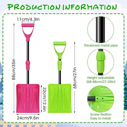 2 حزمة مجرفة ثلج شتوية للأطفال، مجرفة ثلج بلاستيكية للأطفال مكونة من ثلاثة أجزاء قابلة للفصل باللون الأحمر الوردي والأخضر، قابلة للتعديل من 27.5 إلى 35 بوصة مع مقبض على شكل حرف D، هدايا ألعاب شتوية للأولاد والبنات الذين يلعبون (أحمر وردي وأخضر) in Kuwait