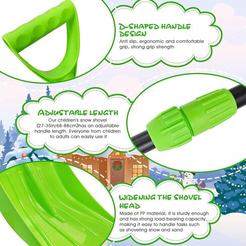 2 حزمة مجرفة ثلج شتوية للأطفال، مجرفة ثلج بلاستيكية للأطفال مكونة من ثلاثة أجزاء قابلة للفصل باللون الأحمر الوردي والأخضر، قابلة للتعديل من 27.5 إلى 35 بوصة مع مقبض على شكل حرف D، هدايا ألعاب شتوية للأولاد والبنات الذين يلعبون (أحمر وردي وأخضر) in Kuwait