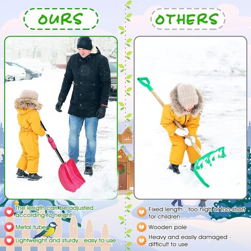 2 حزمة مجرفة ثلج شتوية للأطفال، مجرفة ثلج بلاستيكية للأطفال مكونة من ثلاثة أجزاء قابلة للفصل باللون الأحمر الوردي والأخضر، قابلة للتعديل من 27.5 إلى 35 بوصة مع مقبض على شكل حرف D، هدايا ألعاب شتوية للأولاد والبنات الذين يلعبون (أحمر وردي وأخضر) in Kuwait