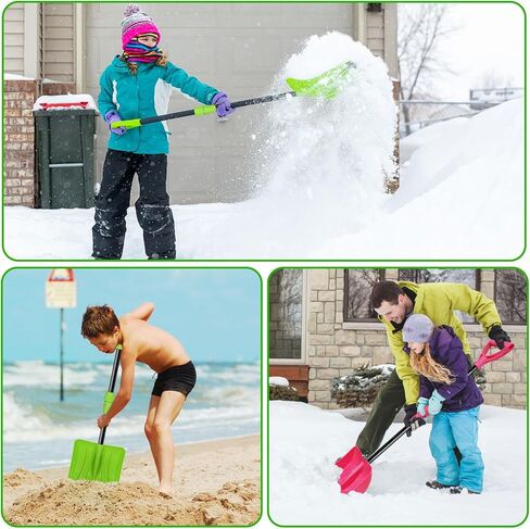 2 حزمة مجرفة ثلج شتوية للأطفال، مجرفة ثلج بلاستيكية للأطفال مكونة من ثلاثة أجزاء قابلة للفصل باللون الأحمر الوردي والأخضر، قابلة للتعديل من 27.5 إلى 35 بوصة مع مقبض على شكل حرف D، هدايا ألعاب شتوية للأولاد والبنات الذين يلعبون (أحمر وردي وأخضر) in Kuwait