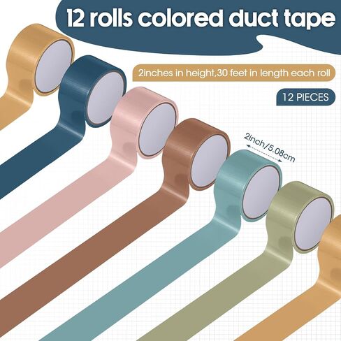 12 Pcs Rainbow Colored Duct Tape Pack 10 Yards x 2 Inch Multipack Heavy Duty Tear by Hand Waterproof Tape Rolls for Classroom Decor, Arts Crafts, DIY, Labeling Advanced Grey in Saudi Arabia