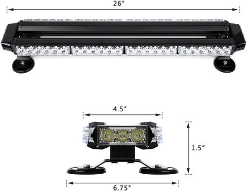 26 بوصة 54 LED 7 أوضاع فلاش مستشار المرور مزدوج الجانب للتحذير في حالات الطوارئ، سقف السيارة العلوي، شريط ضوء ستروب مع قاعدة مغناطيسية لبناء الشاحنة السرية أو السحب in Kuwait